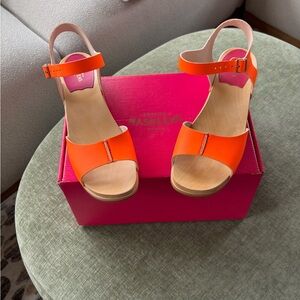 Swedish Hasbeens Orange Leather Ankle Strap Sandals